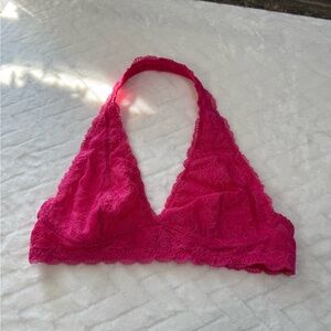 Nwt $36 Aerie American Eagle Halter Lace Bra Top Bralette Lined Pink Medium M